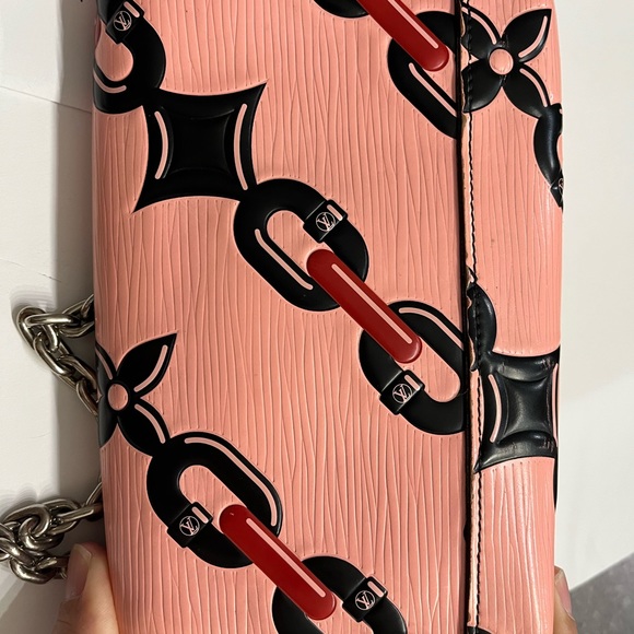 Pink Epi leather chain flower print twist wallet on chain silver hardware - Picture 13 of 16